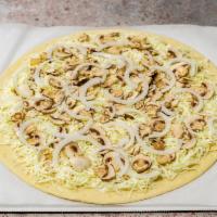 Chicken Supreme Pizza · Chunks of chicken seasoned just right, mushrooms, onions and our special white sauce.