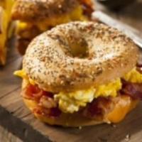 Breakfast Sandwiches · Fried eggs, ham or bacon, and cheese on a toasted bagel, sliced bread or croissant.