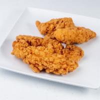 Fried Chicken Strips · 4 Pieces of tender crispy fried chicken strips. #chicken #chickentenders #chickenfingers 