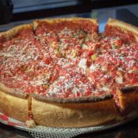Chicago Deep-Dish Pizza · House-made chunky tomato sauce and 5 cheese blend. 30-minute cook time.