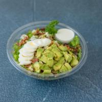 26 Chop Salad · Chicken, blue cheese, bacon, avocado, hard boiled egg, bell peppers, tomatoes, carrots, cucu...