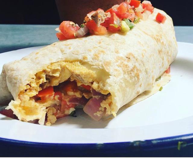 Breakfast Burrito · Scrambled egg, chorizo, pepper jack, potato, tomato, sour cream, and pico de gallo 
*Served a la carte