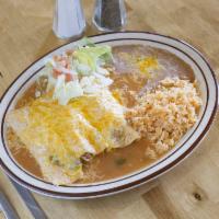10. Chicken Enchilada Combo Plate · 3 chicken enchiladas. Served with beans and rice.