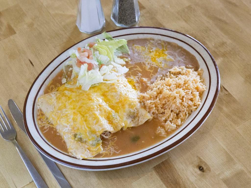 10. Chicken Enchilada Combo Plate · 3 chicken enchiladas. Served with beans and rice.