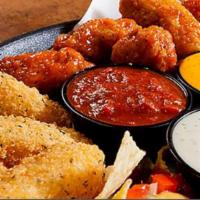 BR Sampler · Onion rings, Buffalo wings, fried mushrooms, jalapeno poppers and cheese sticks.