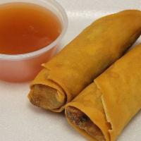 Veggie Spring Rolls (2) · Seasoned veggies wrapped in a fried crispy skin with a side of our house-made sweet & sour s...