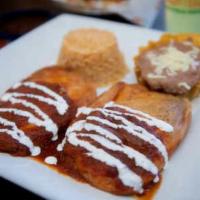 Poblano Peppers · Stuffed with Chihuahua cheese, lightly battered and pan fried. Topped with ranchero sauce. S...