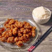 General Tao's Chicken · Crispy chunks of chicken in the chef's special sweet and spicy sauce. Hot and spicy. DARK ME...