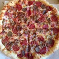 3. Meat Lover Pizza · Mozzarella, pepperoni, sausage, Canadian bacon, ground beef and meatballs.