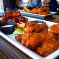 7 wings · Served with celery, carrots and choice of ranch or bleu cheese.