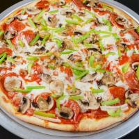 Deluxe Pizza · Italian sausage, pepperoni, onion, green peppers, mushrooms and mozzarella cheese.