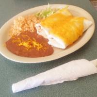 2 Bean Burritos with Cheese on Top Burrito · Served with side.