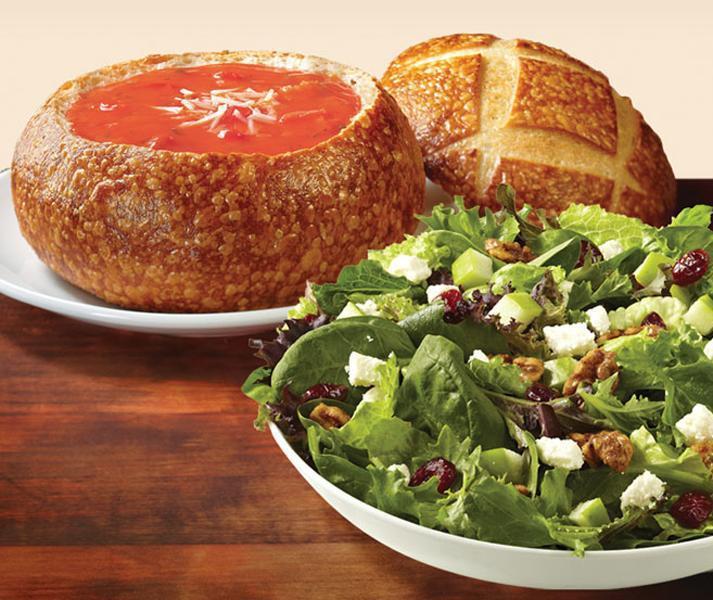 3. Salad and Soup Combo · Salad-soup combo choose any 1/2 salad and a cup of soup. Comes with 2 slices of bread, cinnamon honey butter and a cookie.