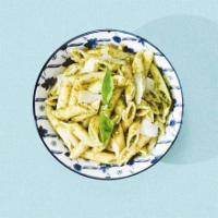 Penne Pesto · Penne pasta tossed in a basil pesto sauce with Parmesan cheese.