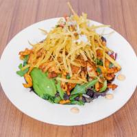 Cantina Salad · Grilled chicken on a bed of spring mix (seasonal greens), cheese, black beans, roasted corn,...