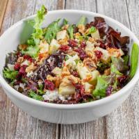 Cranberry Apple Salad · Spring mix, sliced apples, feta cheese, dried cranberries, walnuts and pomegranate dressing.