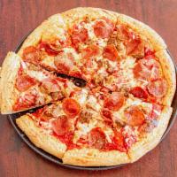 Gourmet Meat Pizza · Greek’s Italian sauce, select blended cheeses, Italian sausage, meatballs, baked ham, bacon,...