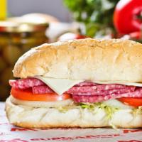 Italian Salami Submarine · Italian salami freshly sliced thin, on top of mouth-watering veggies doused in our signature...