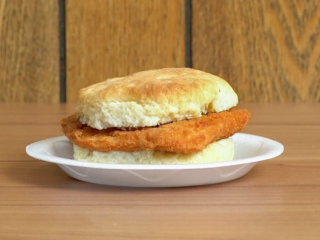 Chicken Biscuit · Lean cut bonless chicken and dense flaky pastry.