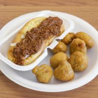 Chili Dog  ·  Sausage served on a bun and topped with chili. 