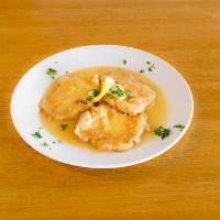 Chicken Francese · Chicken cutlet sauteed with butter, wine and lemon.
