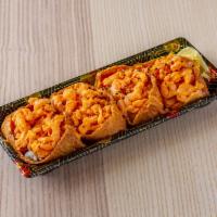 Spicy and Crispy Roll · Spicy salmon, tuna, imitation crab or shrimp and cucumber with spicy mayo and crispy fried o...