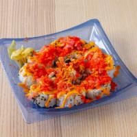 Volcano Special Roll · Tempura shrimp roll topped with spicy tuna, spicy mayo, caviar.