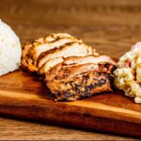 Teriyaki Chicken Plate · Chicken breast marinated in homemade teriyaki and flame-grilled served with a side of white ...