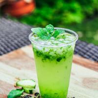 Cucumber Mint Lemonade · Muddled mint leaves, cucumber and chia seeds.