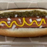 Jumbo Classic Hotdog · Hotdog w/ sweet relish, sweet onion, and mustard. 
