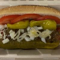 Chicago-Style Hotdog  · Hotdog w/ sweet relish, sweet onion, sauerkraut, peperoncini, tomato, pickle and mustard. 
