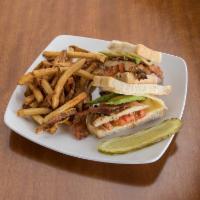 CALIFORNIA CHICKEN SANDWICH · Grilled chicken on grilled sourdough with mayo, swiss, tomato, bacon ＆ avacado