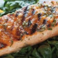 Grilled Salmon · Ray-finned fish cooked on a rack over a grill. 