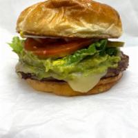 South of the Border Burger · Fresh, never frozen burgers! Guacamole and your choice of cheese, we recommend pepper jack!
