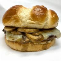 Mushroom & Swiss Burger · Fresh, never frozen burgers! Mushrooms & your choice of cheese, we recommend Swiss!