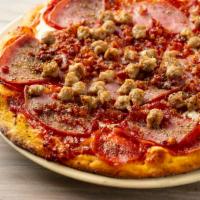 Meat Lover Pizza · Housemade marinara, mozzarella, beef pepperoni,ham, ground beef sausage, bacon, oregano.