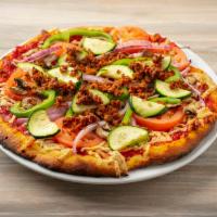Planted Pizza · Housemade marinara sauce, Daiya vegan cheese, vegan sausage, zucchini, tomatoes, mushrooms, ...