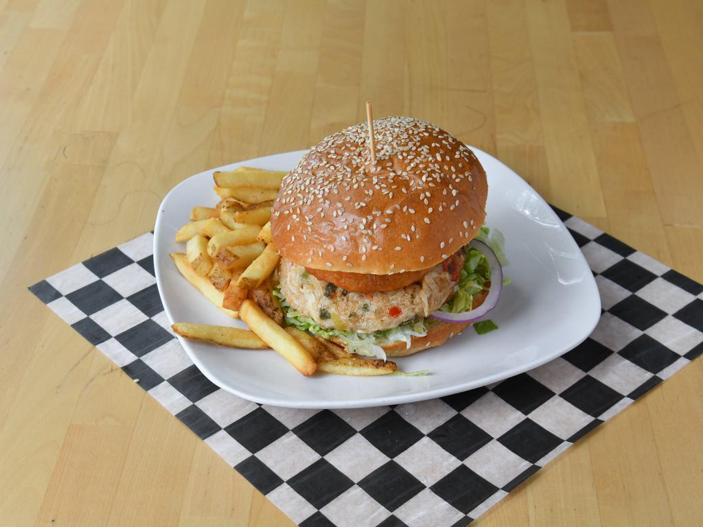 Jumbo Lump Crab Burger · Jumbo lump crab meat, sweet onions, scallions and diced Holland peppers.