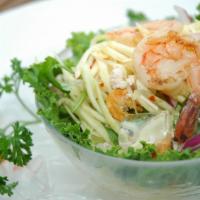 SOM TUM (PAPAYA SALAD) · grilled shrimps and green papaya, green beans, tomatoes, peanuts and chili with spicy lime j...