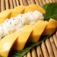 MANGO STICKY RICE · fresh mango served with sweet sticky rice.