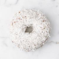 Vegan Chocolate Coconut · Vegan (and gluten friendly!) chocolate cake doughnut, topped with a vegan coconut glaze and ...