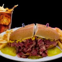 Pastrami Sandwich Combo · Served on French Roll bread with Pickles and Mustard.
Includes small fries and choice of 22o...