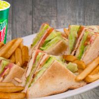 Chicken Club Sandwich Combo · Includes small fries and choice of 22oz drink.