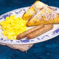 1 French Toast, Breakfast Meat and 2 Eggs Kid's Breakfast · 2 pieces of your choice of meat.