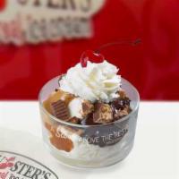 Peanut Butter Cup · Real vanilla ice cream topped with Reese’s chunks, warm, yummy peanut butter, fudge and whip...