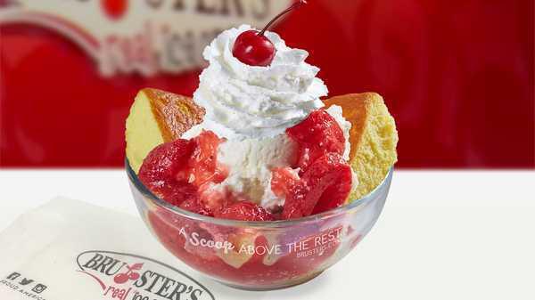 Strawberry Short Cake · Fresh Vanilla ice cream, moist yellow cake, covered in fresh strawberry, whip cream and cherry.