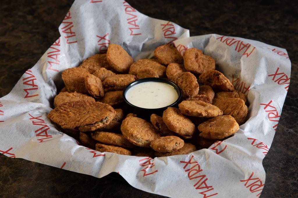 Fried Pickle Chips · Lightly breaded and fried to perfection. Served with ranch.