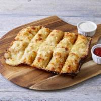 Garlic Cheese Bread · Deep dish pizza dough brushed with garlic butter and topped
with pizza cheese and Parmesan.