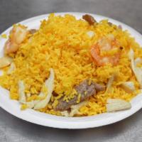 Combination Fried Rice · Includes shrimp, beef and chicken.
