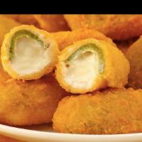 Jalapeno Poppers · Bread jalapeno stuck with melted cheese
